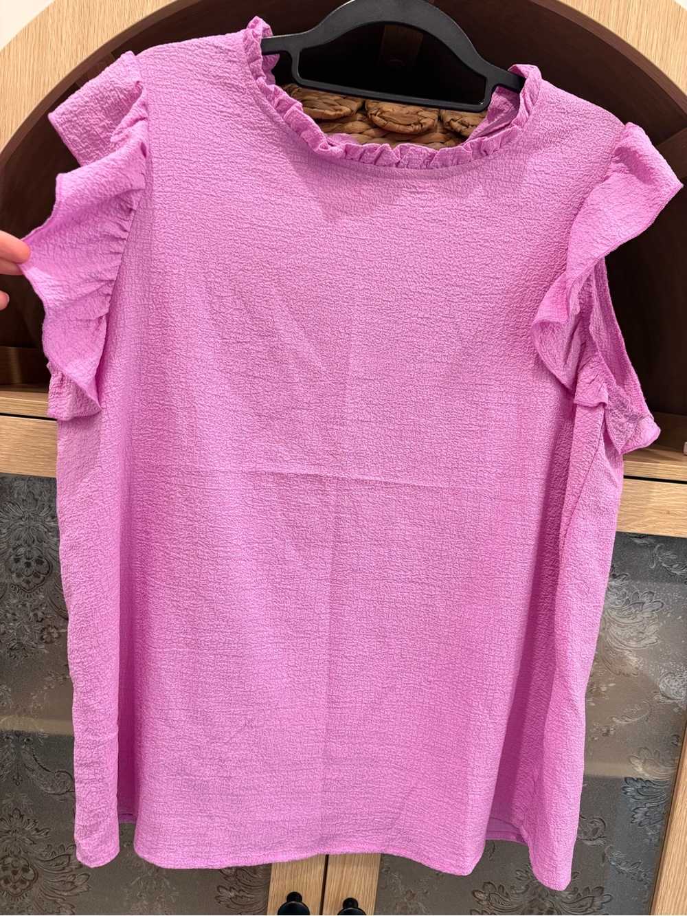 Ruffled Sleeve Pink Textured Blouse